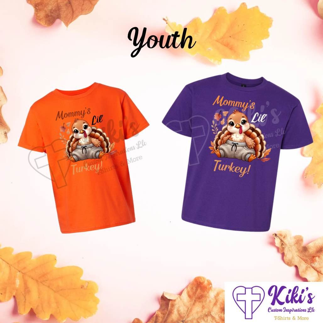 Mommy’s Lil’ Turkey Youth T-Shirts - Kiki's Custom Inspirations Kids DTF Tshirt