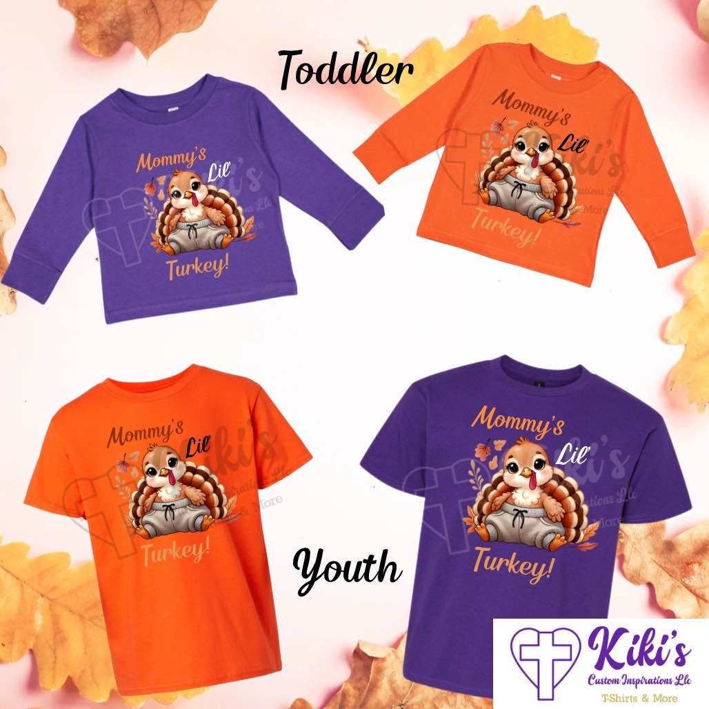Mommy’s Lil’ Turkey Youth T-Shirts - Kiki's Custom Inspirations Kids DTF Tshirt