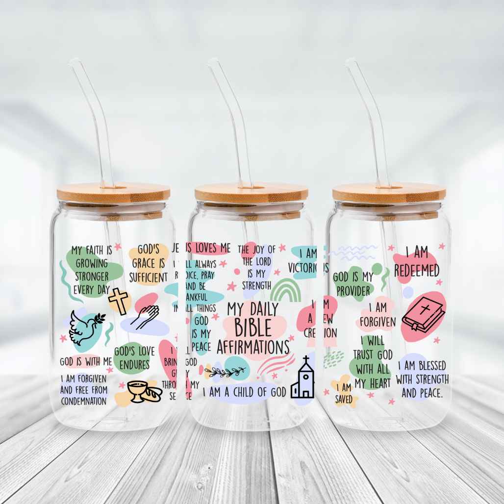 My Daily Bible Affirmations 16oz Glass Libbey Cup - Kiki's Custom Inspirations Libbey Cup