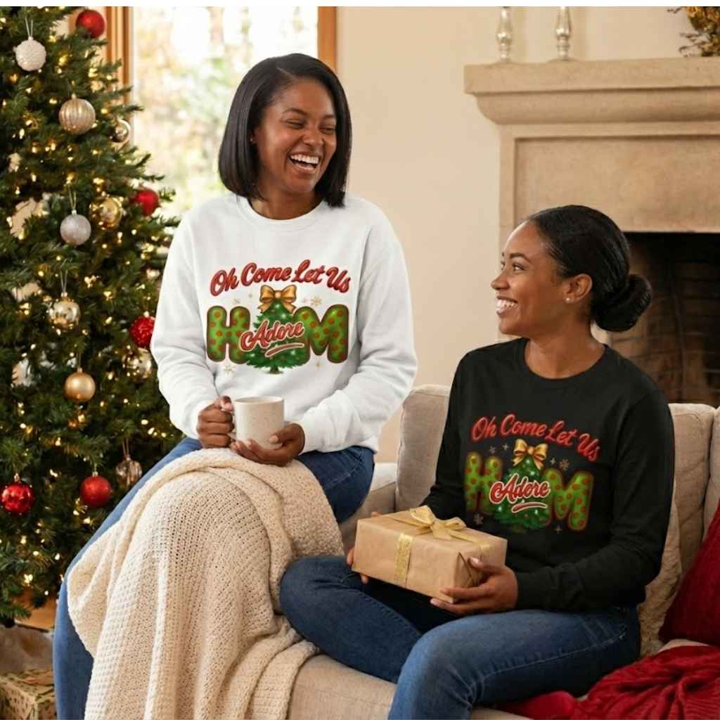 Oh Come Let Us Adore Him Christmas Sweatshirt & Long Sleeve Shirt - Kiki's Custom Inspirations T-Shirt, Long Sleeve, Sweatshirt, Mug
