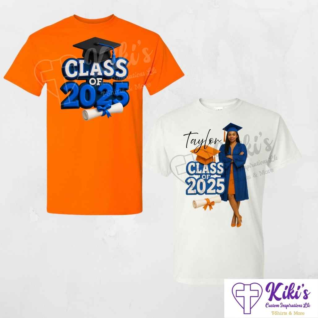 Personalized 3D "Class of 2025" Graduation T-Shirt with Name & Photo – Custom School Colors - Kiki's Custom Inspirations DTF T-Shirt