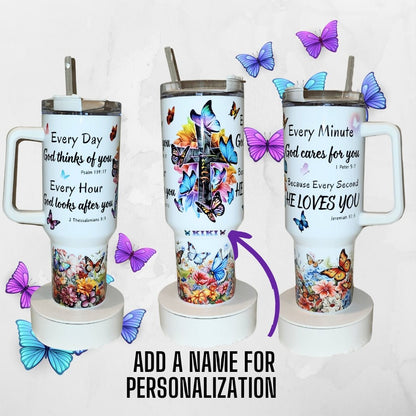 Personalized Inspirational 40oz Tumbler with Scriptures and Butterflies - Kiki's Custom Inspirations Drinkware