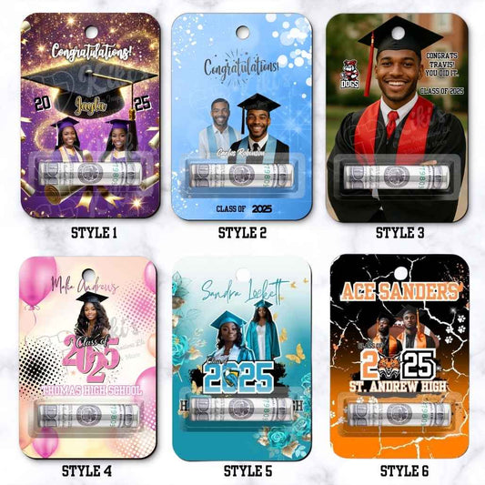 personalized money holder for grads with grad name, grad photos, and class year