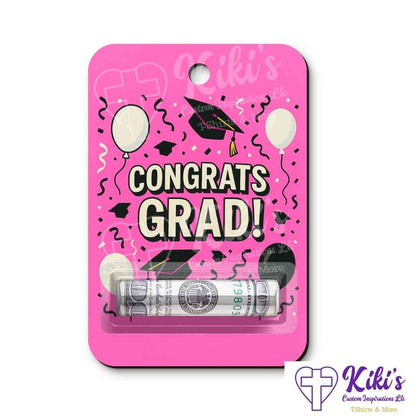 pink congrats grad money holder with grad caps and balloons
