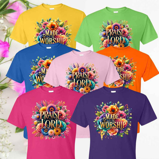 Praise & Worship (Floral) Inspirational T-Shirts - Kiki's Custom Inspirations DTF T-Shirt