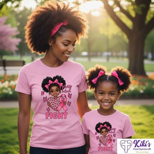 Pray • Believe • Fight Tee (Afro Puff Girl + Leopard Heart)