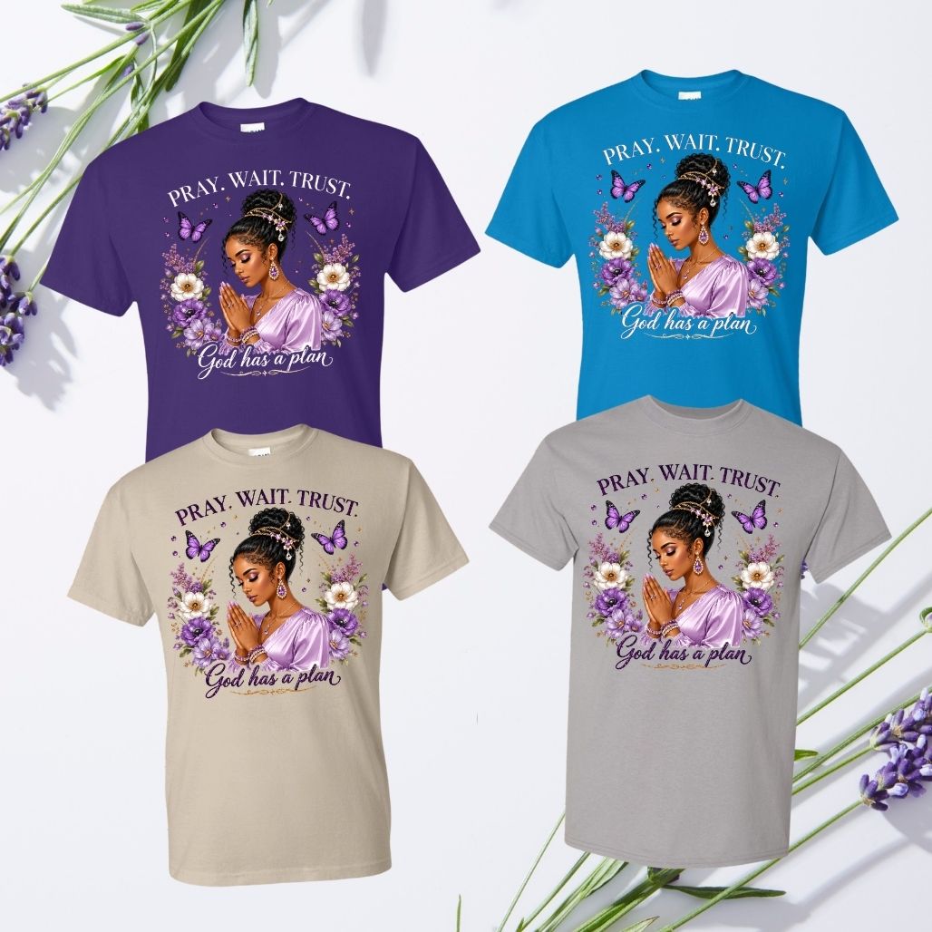 Pray. Wait. Trust. Floral Christian Prayer T-Shirt