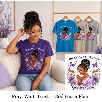 Pray. Wait. Trust. Floral Christian Prayer T-Shirt