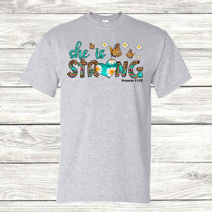 Proverbs 31:25 Strong T-Shirt - Kiki's Custom Inspirations DTF T-Shirt