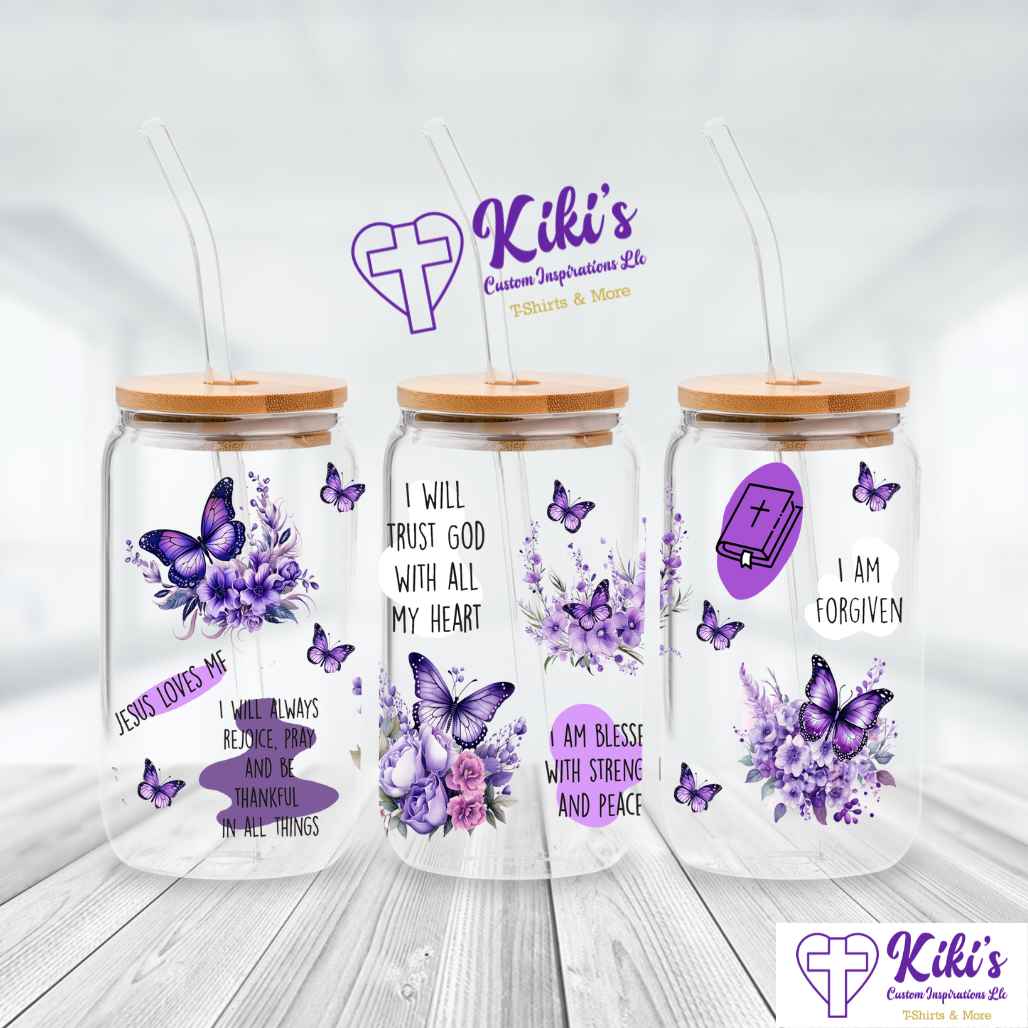 Purple Butterfly Affirmations Glass Libbey Cup - Kiki's Custom Inspirations Libbey Cup