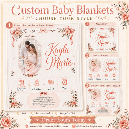 Custom Baby Blanket | Personalized 30x40 Keepsake Blanket with Name, Photo, Birth Stats & Prayer