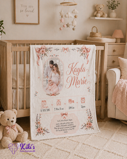 Custom Baby Blanket | Personalized 30x40 Keepsake Blanket with Name, Photo, Birth Stats & Prayer