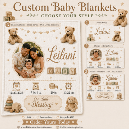Custom Baby Blanket | Personalized 30x40 Keepsake Blanket with Name, Photo, Birth Stats & Prayer