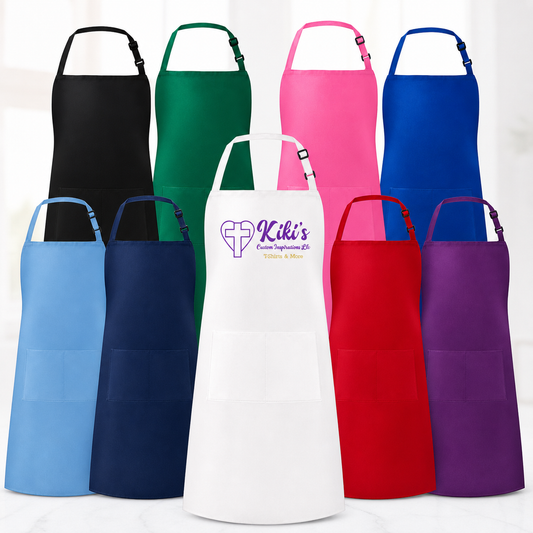 Custom Personalized Apron with Logo or Design | Business, Ministry, Cooking & Gift Aprons (Adjustable neck strap/2 pockets)