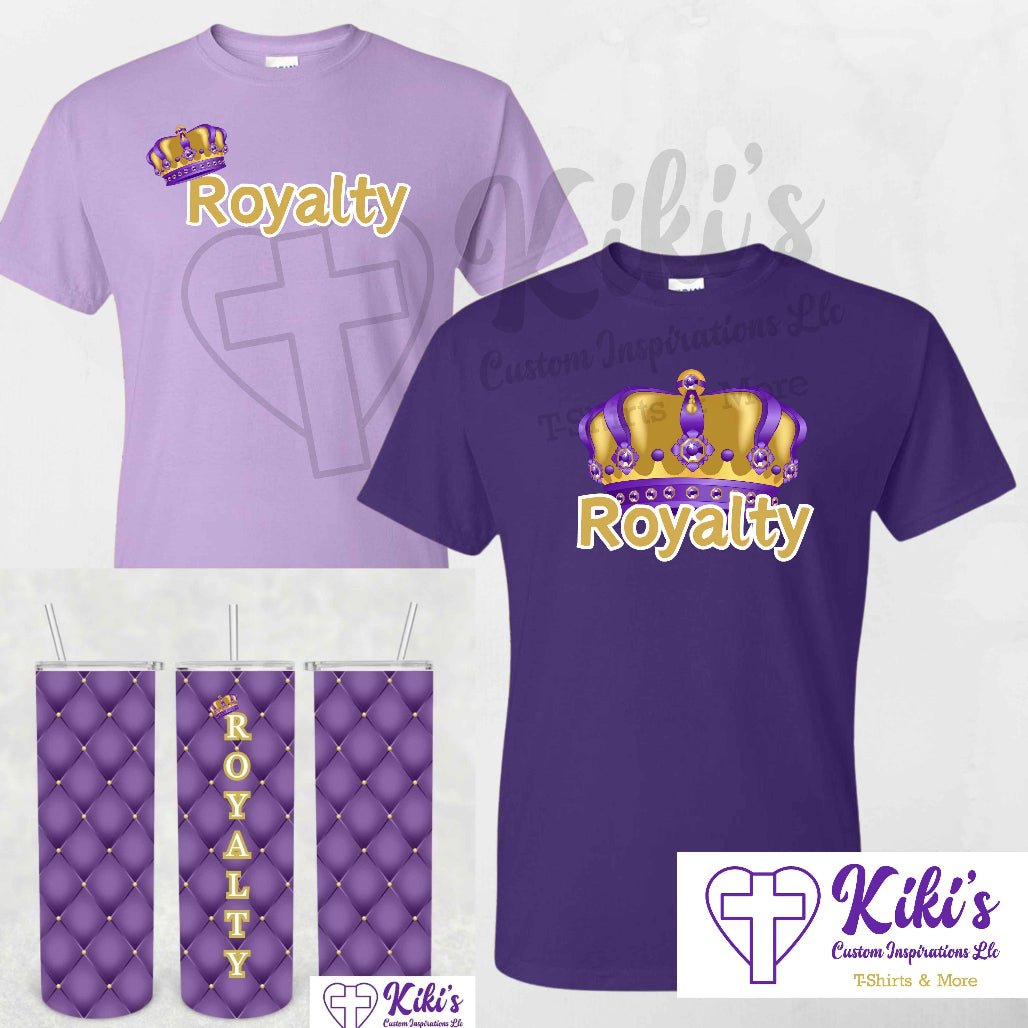Royalty T-Shirt + Tumbler Bundle Option | Faith - Based Apparel & Drinkware in Purple & Gold - Kiki's Custom Inspirations DTF T-Shirt, Drinkware, Tumbler