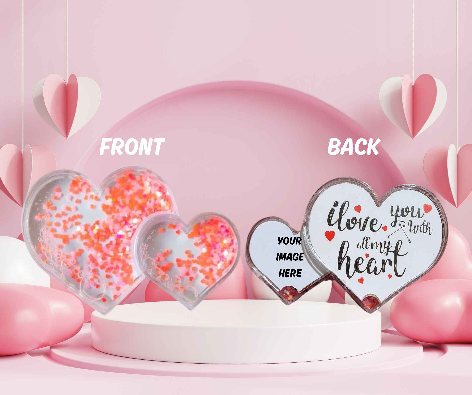 Single or Double Heart Snow Globes (with hearts) - Kiki's Custom Inspirations Snow Globes