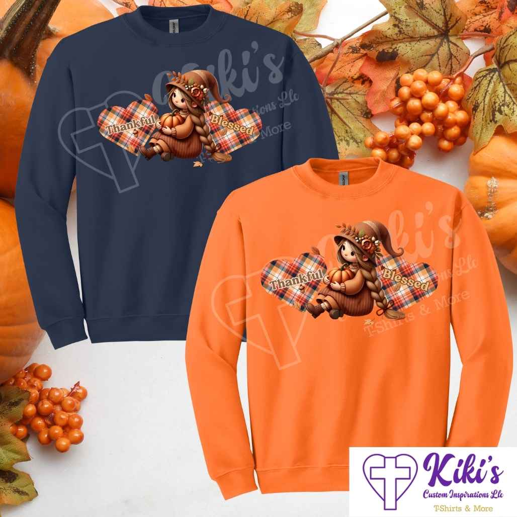 Thankful & Blessed Gnome Girl Apparel - Kiki's Custom Inspirations DTF T-Shirt