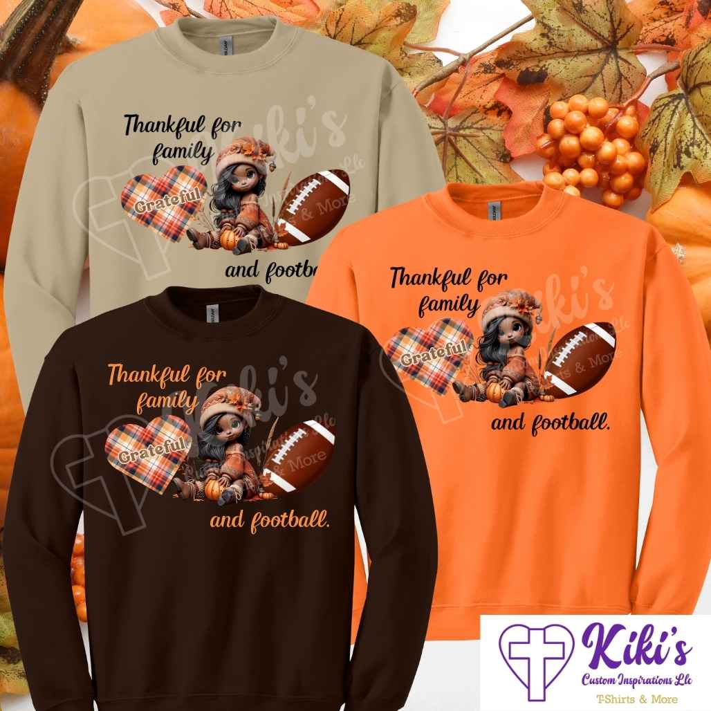 Thankful For Family & Football Apparel - Kiki's Custom Inspirations DTF T-Shirt