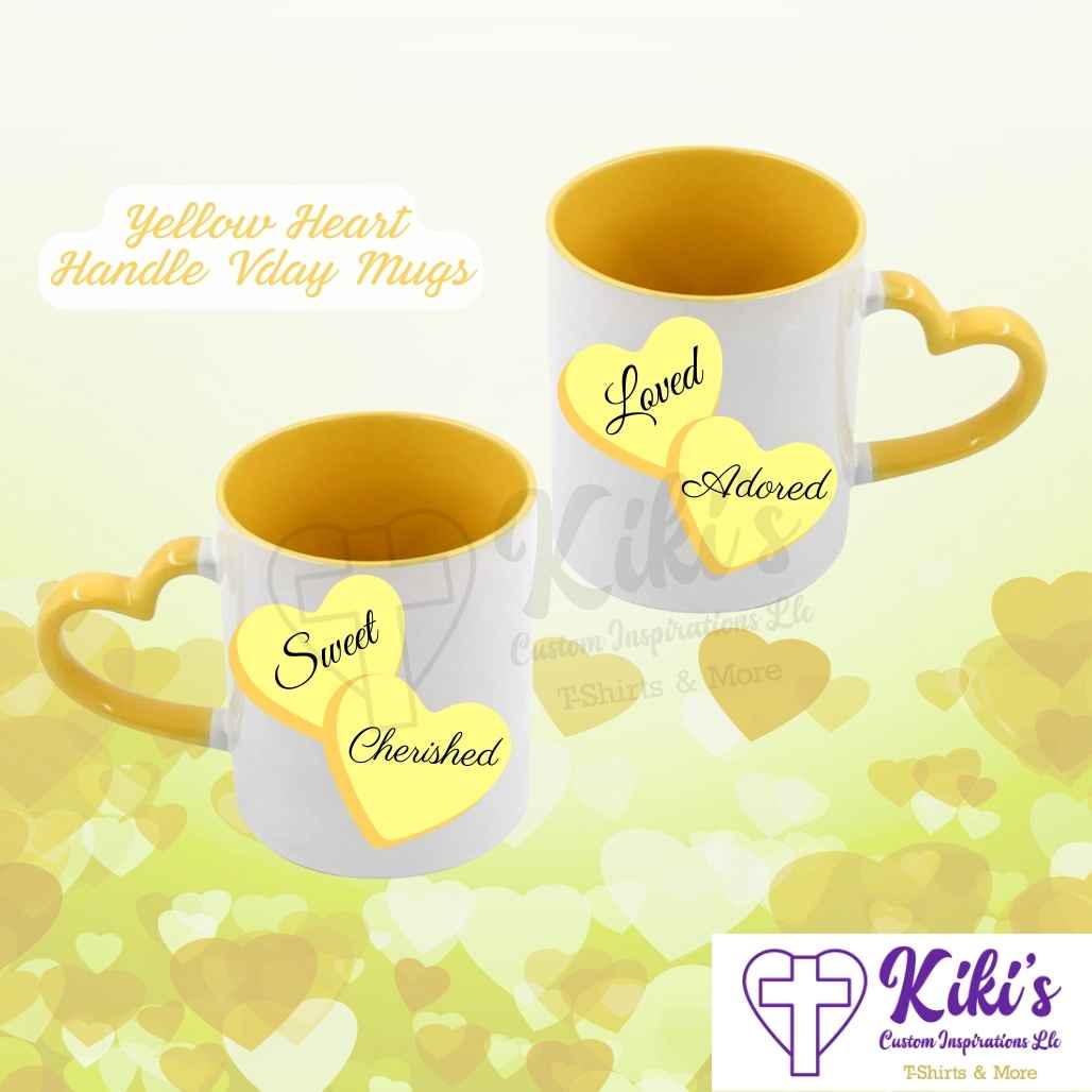 Vday Candy Yellow Heart Handle Mug - Kiki's Custom Inspirations Drinkware