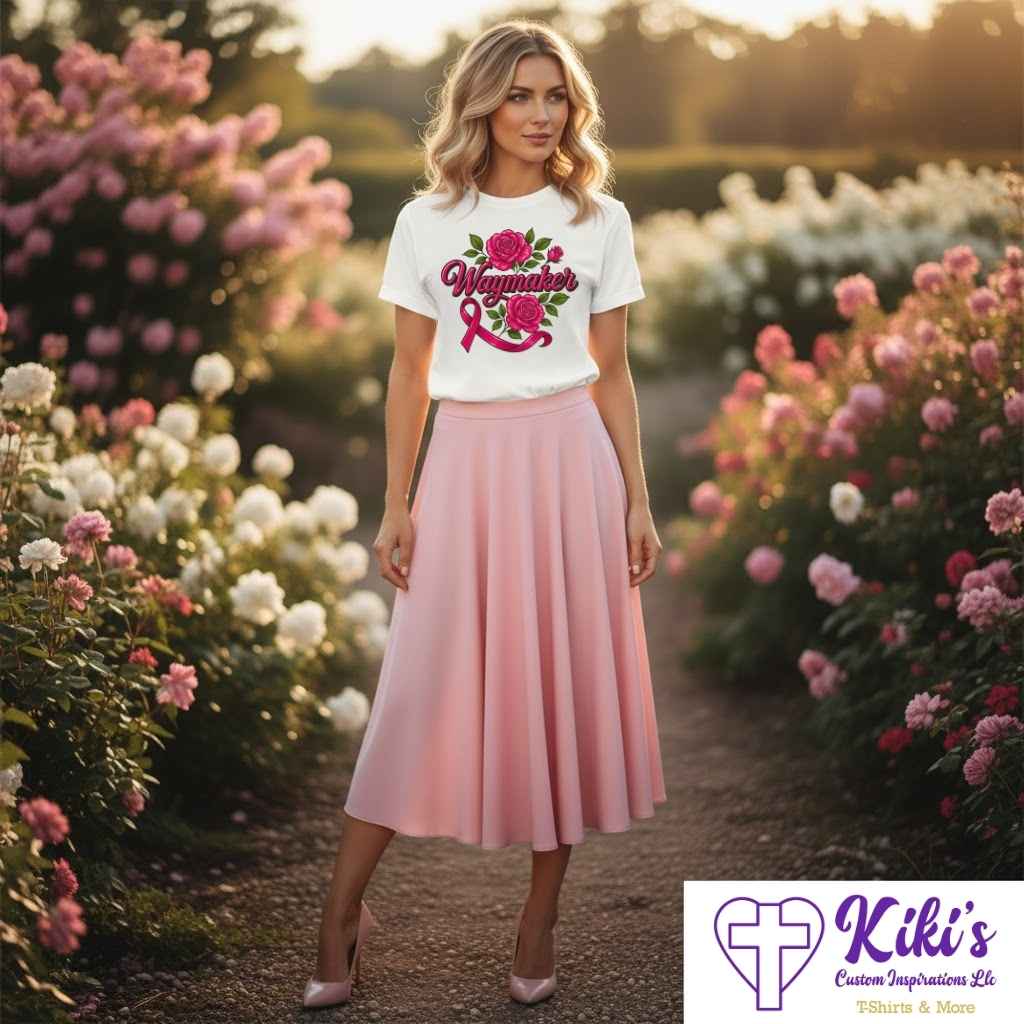Waymaker Roses Pink Ribbon Tee – Faith & Hope Breast Cancer Awareness Shirt - Kiki's Custom Inspirations T-Shirt