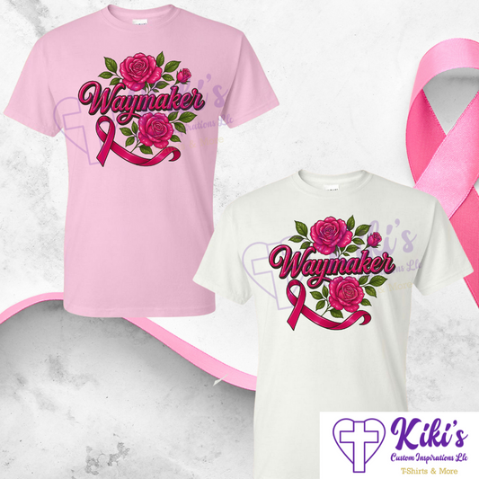 Waymaker Roses Pink Ribbon Tee – Faith & Hope Breast Cancer Awareness Shirt
