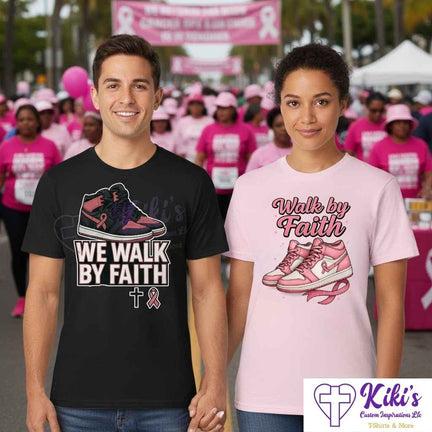 We Walk by Faith Pink Ribbon Sneaker Tee - Kiki's Custom Inspirations T-Shirt