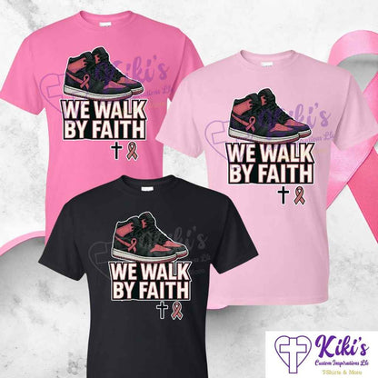 We Walk by Faith Pink Ribbon Sneaker Tee - Kiki's Custom Inspirations T-Shirt